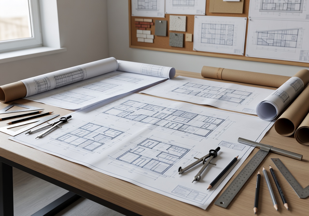 Architecture blueprints and construction planning