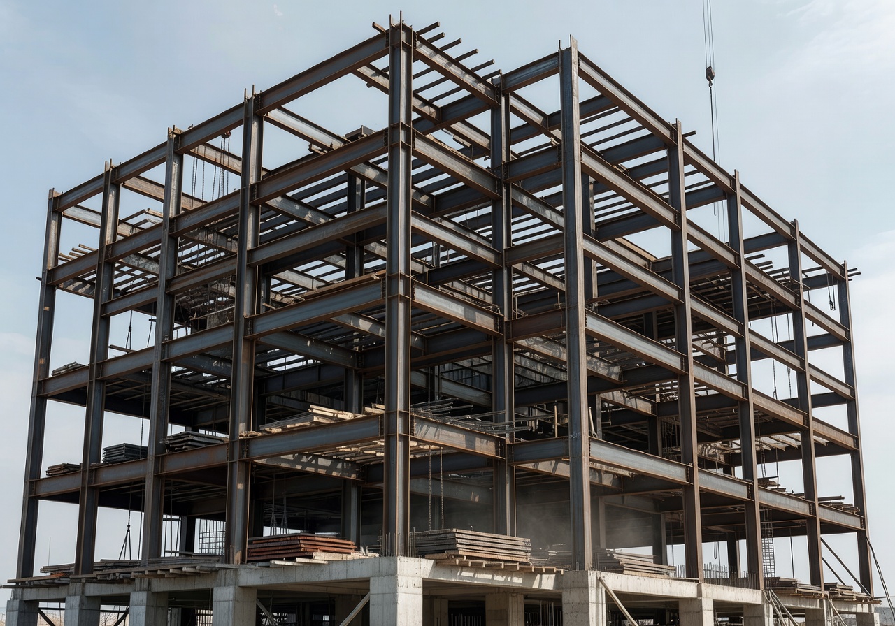 Construction showing heavy duty steel framework