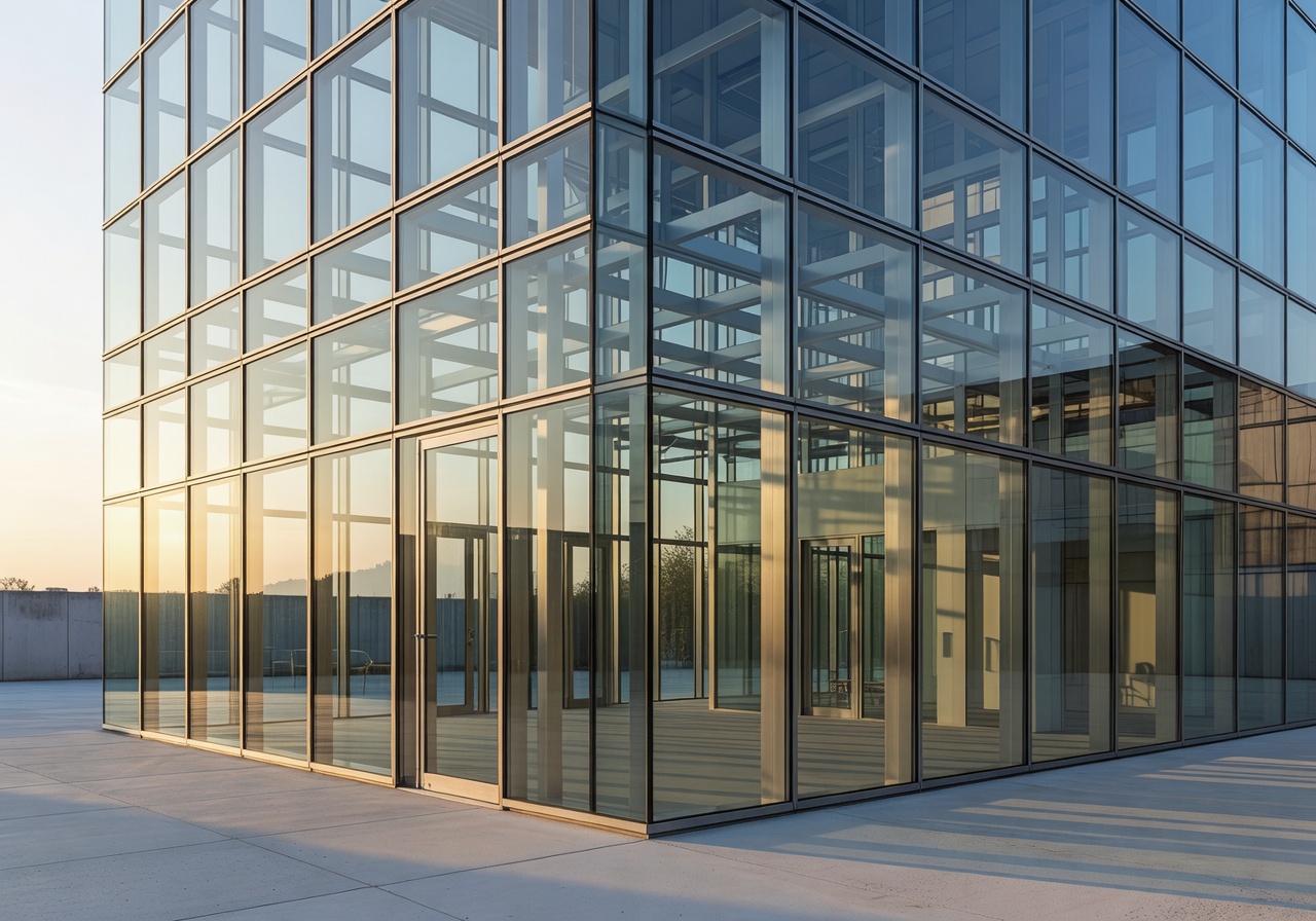 Munich Glass Pavilion exterior showing steel and glass structure
